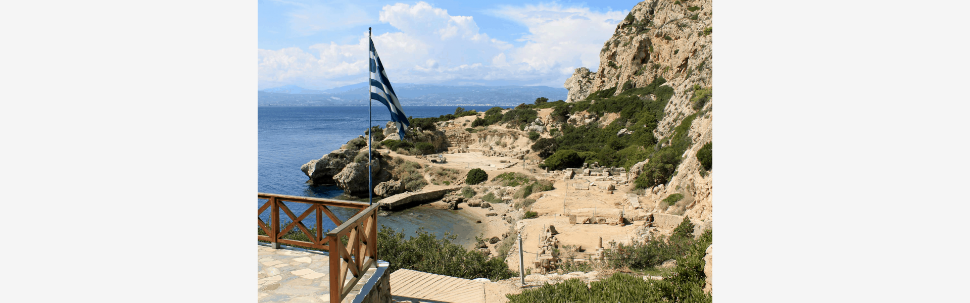 Greek flag - The Heraion of Perachora Greek flag waving