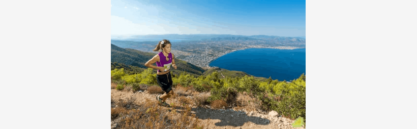 Athletes run on a mountain